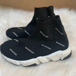 Balenciaga Sock Sneakers Black And White with logo all over unisex